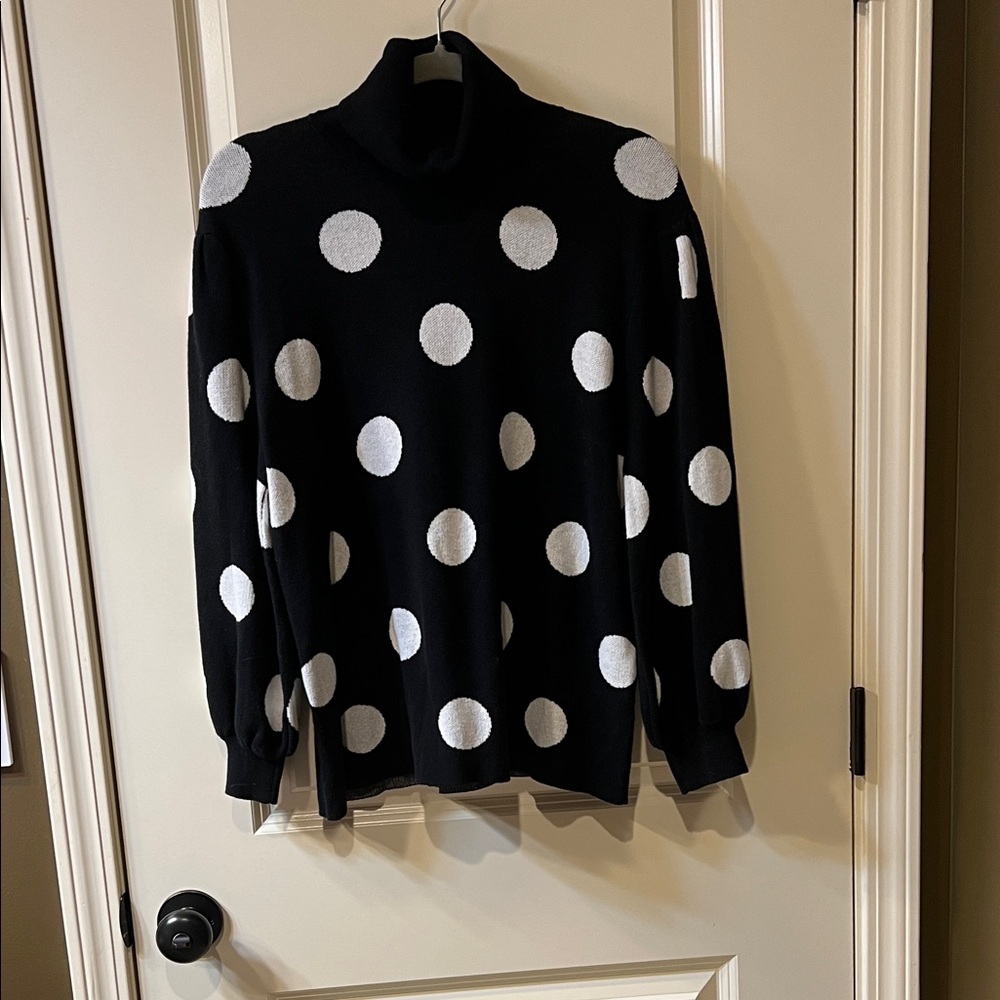 WINTER CLEARANCE EST 1946 Elegant Black and White Polka Dot Turtleneck Sweater